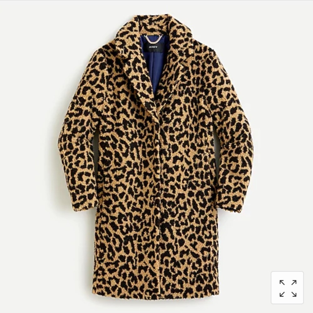 NWT J Crew Teddy sherpa topcoat in leopard XXS